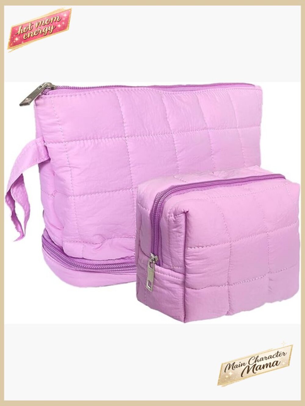 Quilted Puffer Makeup Bag Set Cute Cosmetic Pouch Toiletry Organizer Women